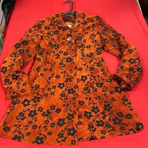 NWT GRACIA FASHION FLORAL COAT RETRO STYLE Rust Orange